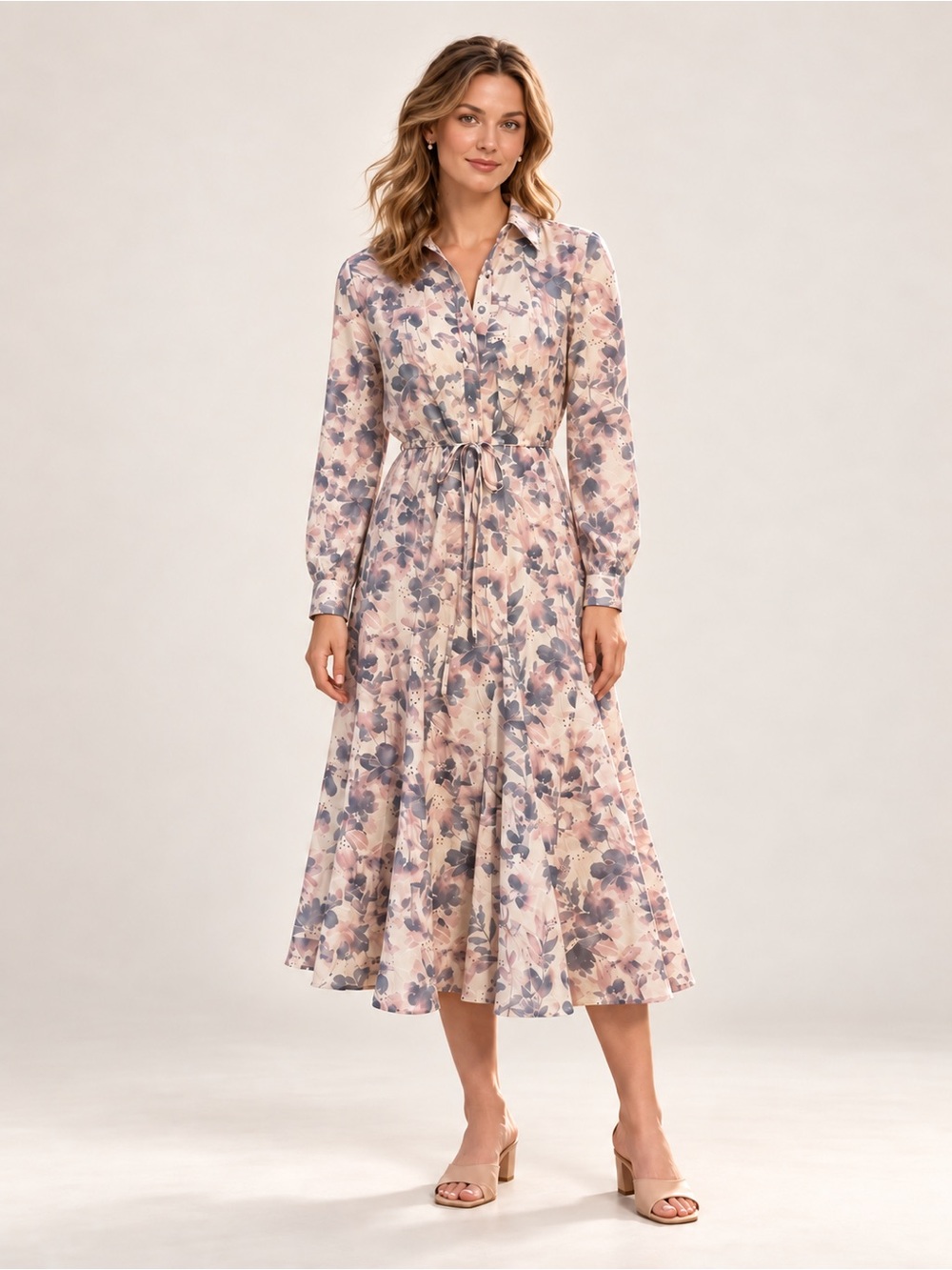 Lovelo Floral Meadow Midi Shirt Dress Embroidered Button Front Size S NWT